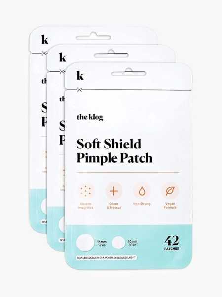 The Klog Soft Shield Pimple Patch in branded components on a light gray background